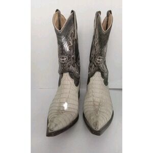 Mens Genuine Alligator Cowboy Boots Exotic Western Style Square Toe Black Grey